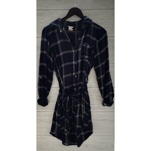 Harper Heritage Blue/White Plaid Dress Long Shirt Tunic with tie Womens Size S